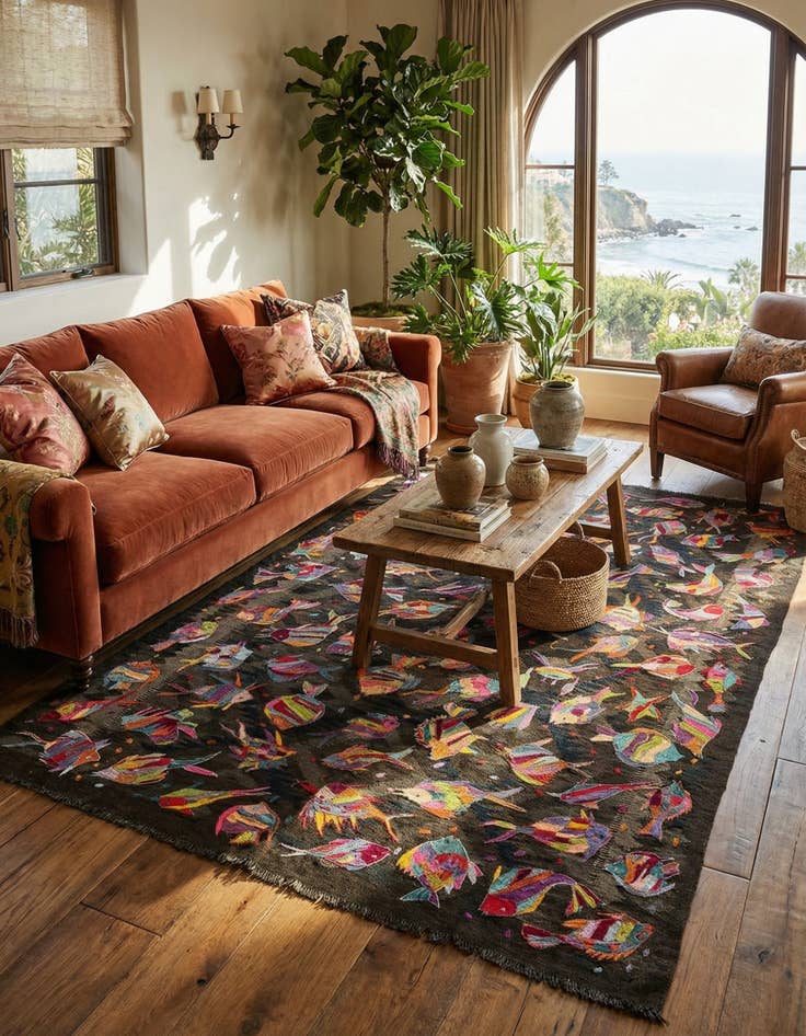 Detail image of 5' 3 x 8'  Hand Woven Kilim Suzani Wool Rug