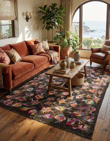 5' 3 x 8' Hand Woven Kilim Suzani Wool Rug