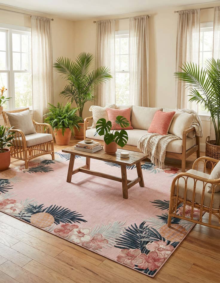 Detail image of 9' 9 x 12'  Washable Botanical Indoor / Outdoor Rug