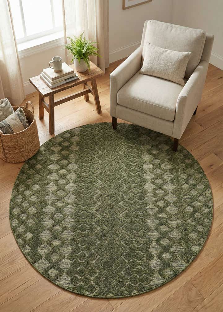 5' 3 x 5' 3 Easy-Clean Trellis Textured Indoor / Outdoor Round Rug