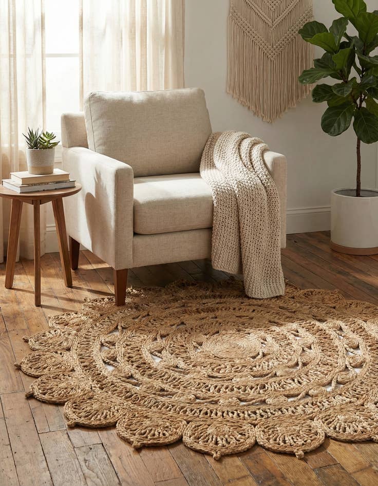 Detail image of  4' 1 x 4' 1  Hand Braided Jute Round Rug