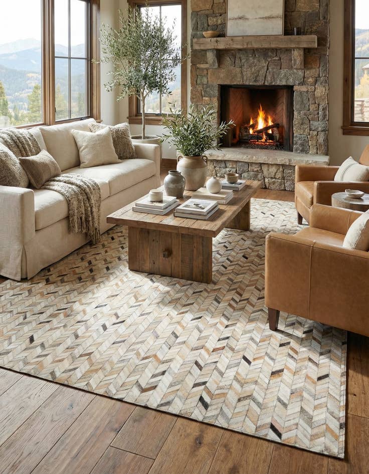 Detail image of 6' 9 x 9' 10 Cowhide Stocks Rug