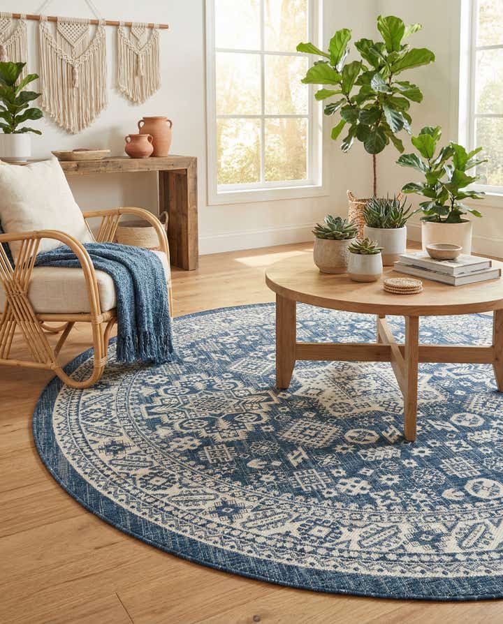 7' 10 x 7' 10 Easy-Clean Aztec Indoor / Outdoor Round Rug