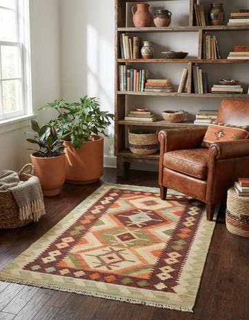 2' 7 x 4' 3 Hand Woven Kilim Waziri Wool Rug