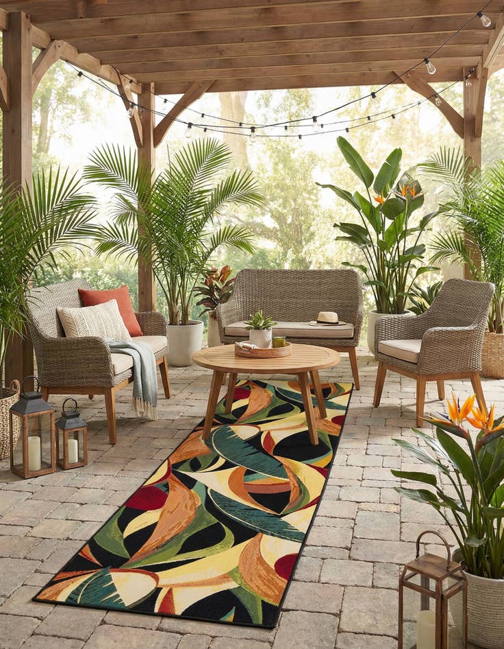 Detail image of 2' 7 x 10'  Washable Botanical Indoor / Outdoor Runner Rug