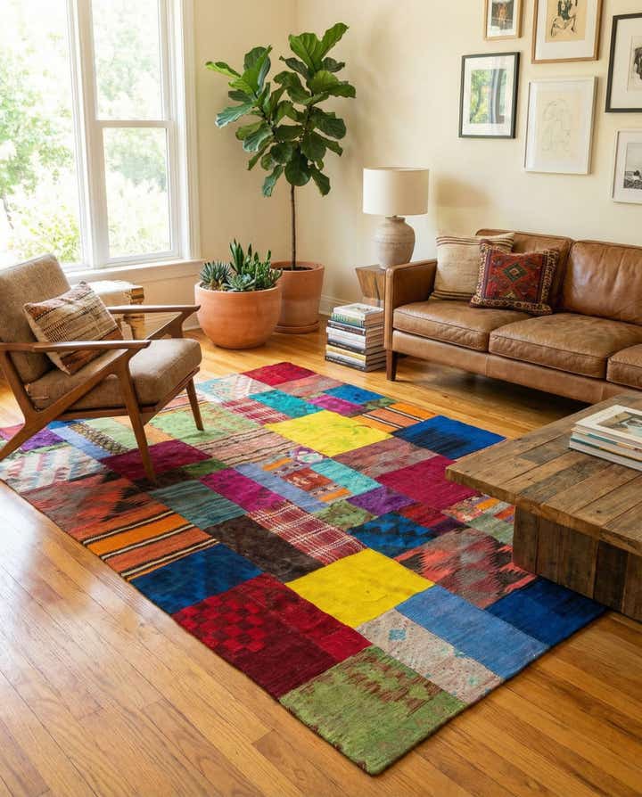 5' 7 x 7' 9 Hand Woven Kilim Patchwork Wool Rug