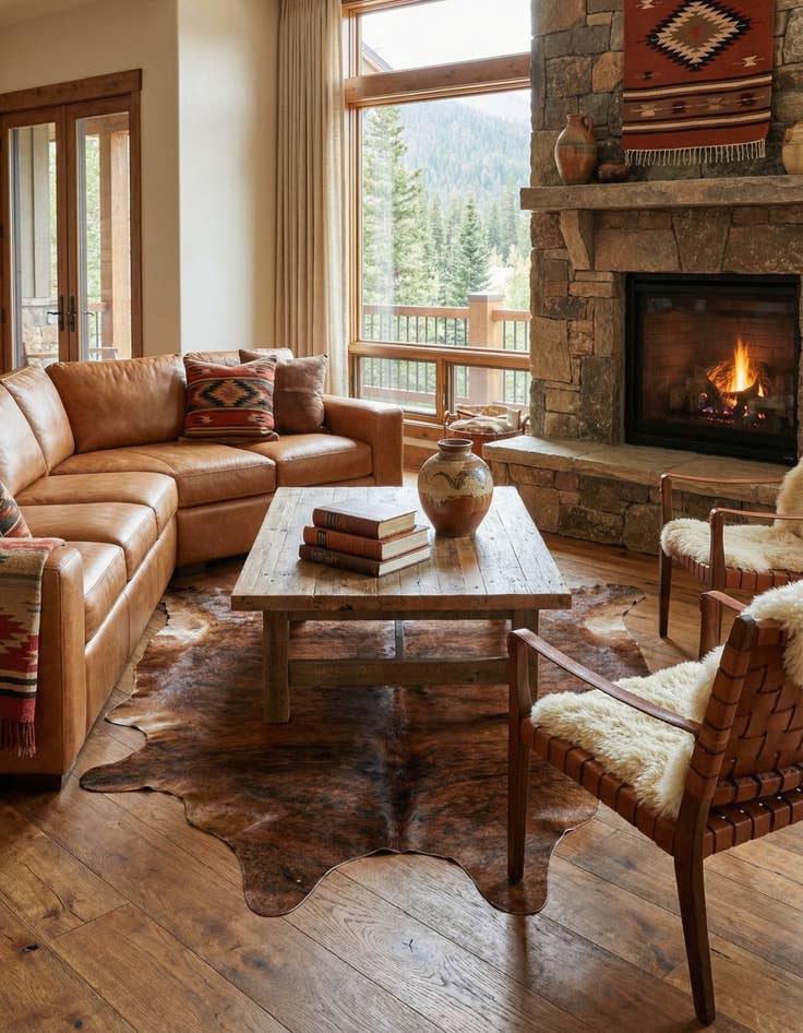 Detail image of 5' 1 x 5' 9 Cowhide Leather Square Rug