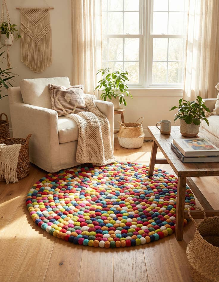 Detail image of  3' 3 x 3' 3 Felt Ball Wool Round Rug