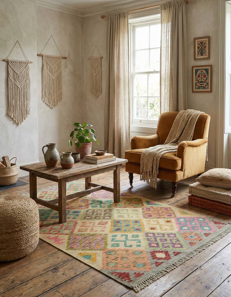 Detail image of 3' 4 x 5'  Hand Woven Kilim Maymana Wool Rug