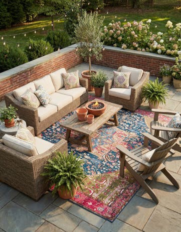 12' x 12' Easy-Clean Traditional Indoor / Outdoor Square Rug