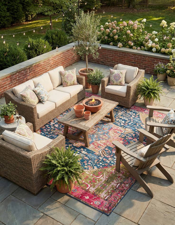 Detail image of 12' x 12'  Washable Traditional Indoor / Outdoor Square Rug