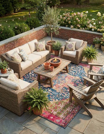 12' x 12' Easy-Clean Traditional Indoor / Outdoor Square Rug