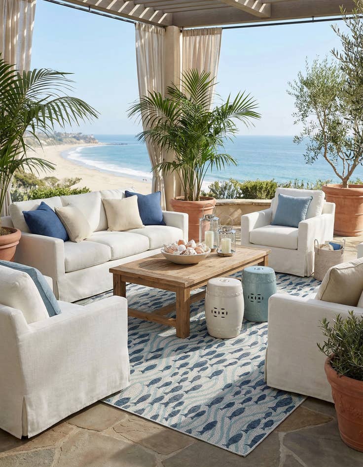 Detail image of 13' x 13'  Washable Coastal Indoor / Outdoor Square Rug