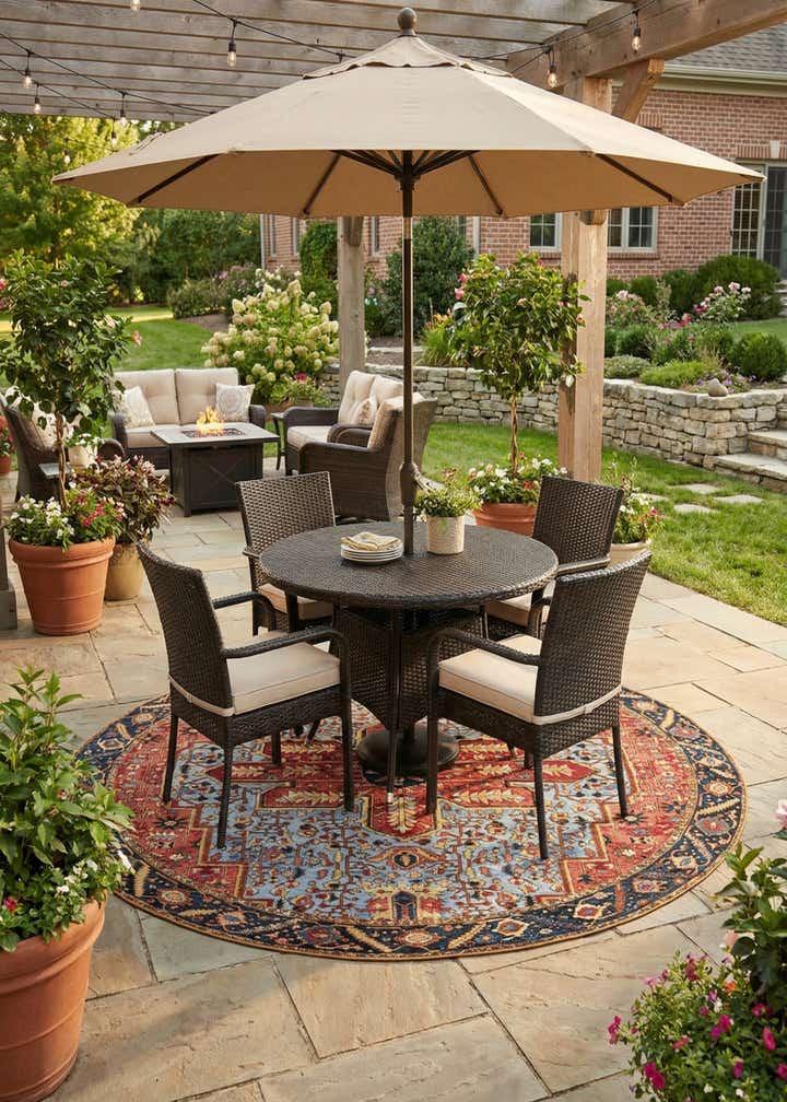 10' x 10' Easy-Clean Traditional Indoor / Outdoor Round Rug