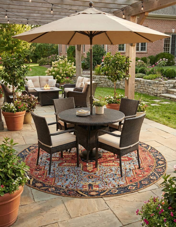 Detail image of  10' x 10'  Washable Traditional Indoor / Outdoor Round Rug