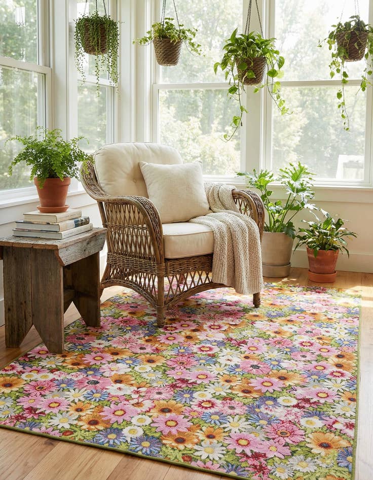 Detail image of 5' x 8' Easy-Clean Botanical Indoor / Outdoor Rug