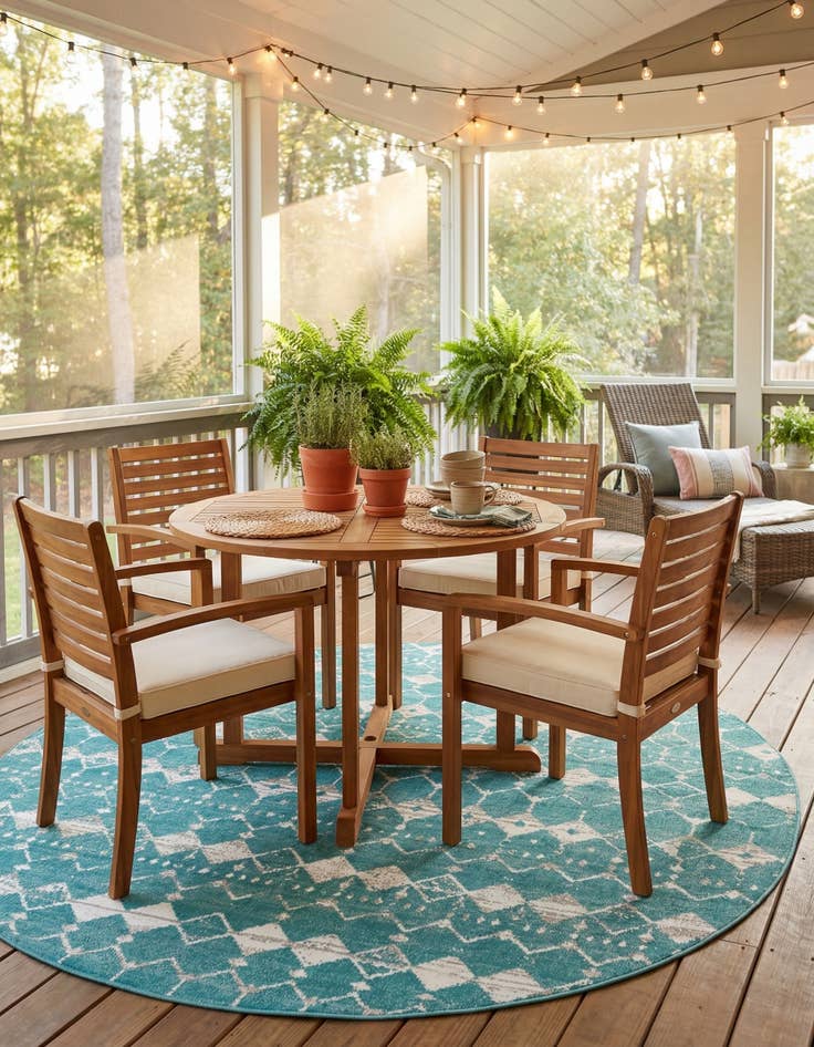 Detail image of  7' 10 x 10'  Washable Lattice Indoor / Outdoor Oval Rug