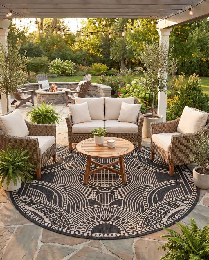 12' x 12' Easy-Clean Traditional Indoor / Outdoor Round Rug