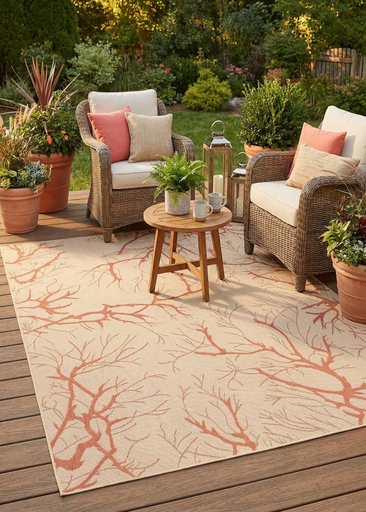 9' x 12' Easy-Clean Botanical Indoor / Outdoor Rug