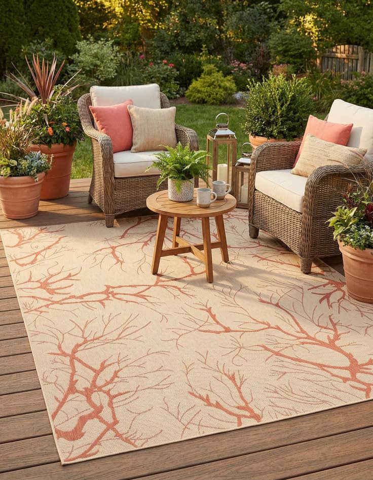 Detail image of 9' x 12' Easy-Clean Botanical Indoor / Outdoor Rug
