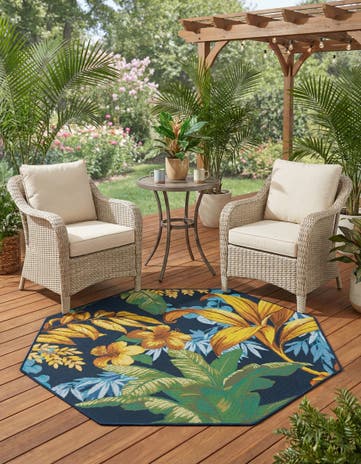 4' x 4' Easy-Clean Botanical Indoor / Outdoor Octagon Rug