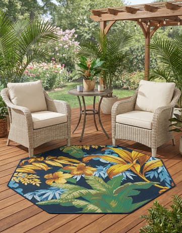 4' x 4' Easy-Clean Botanical Indoor / Outdoor Octagon Rug