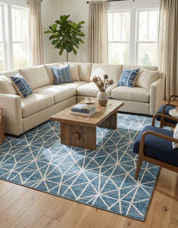 Blue Lattice Trellis Rug
