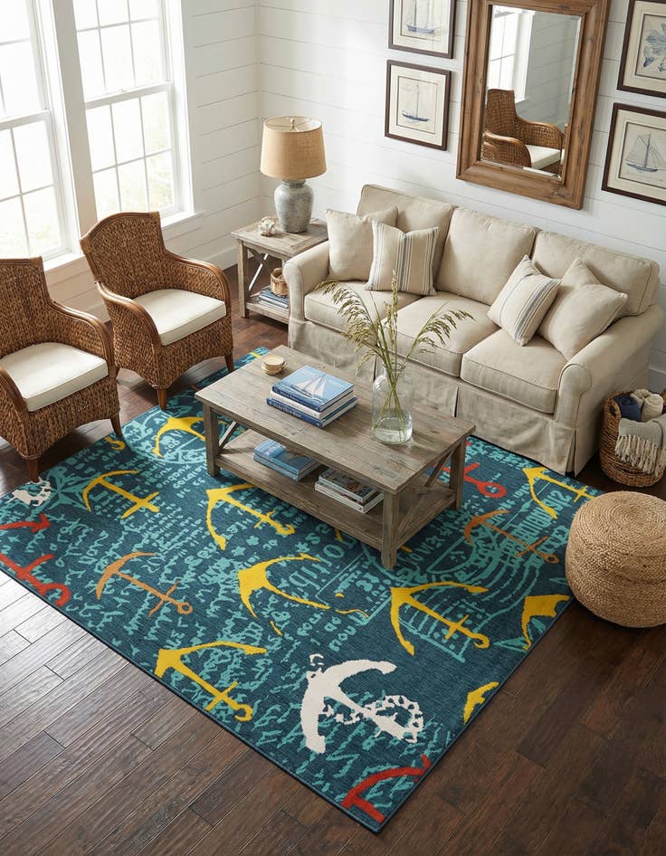 Detail image of 7' 10 x 7' 10  Washable Coastal Indoor / Outdoor Square Rug