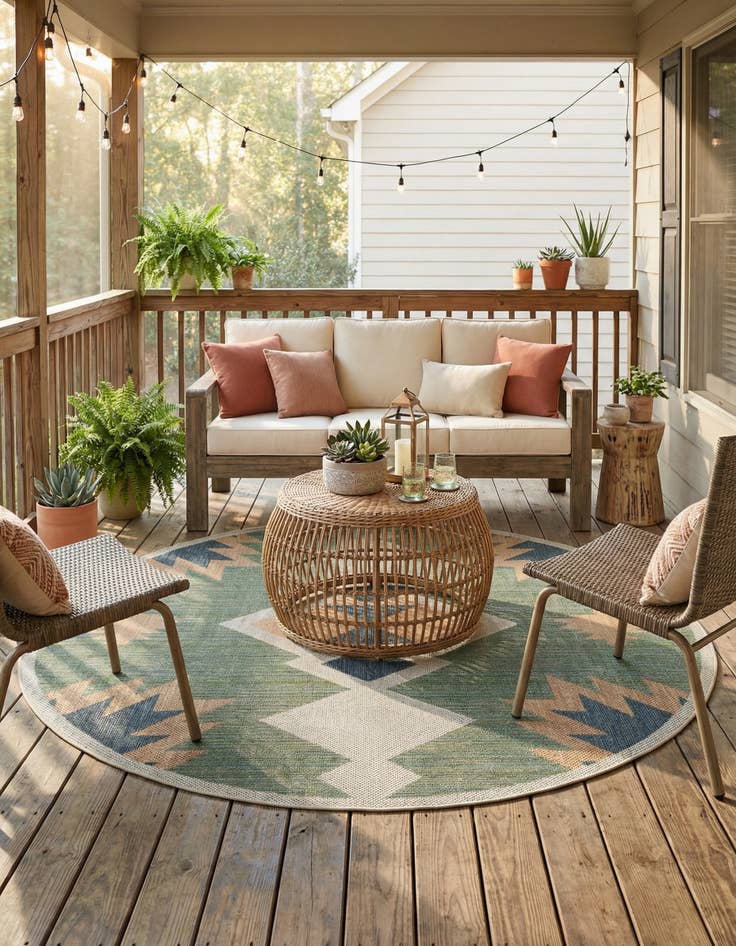 Detail image of 7' x 7' Easy-Clean Baja Indoor / Outdoor Round Rug