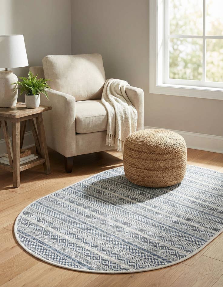 Detail image of 3' x 5' 3  Washable Striped Indoor / Outdoor Oval Rug