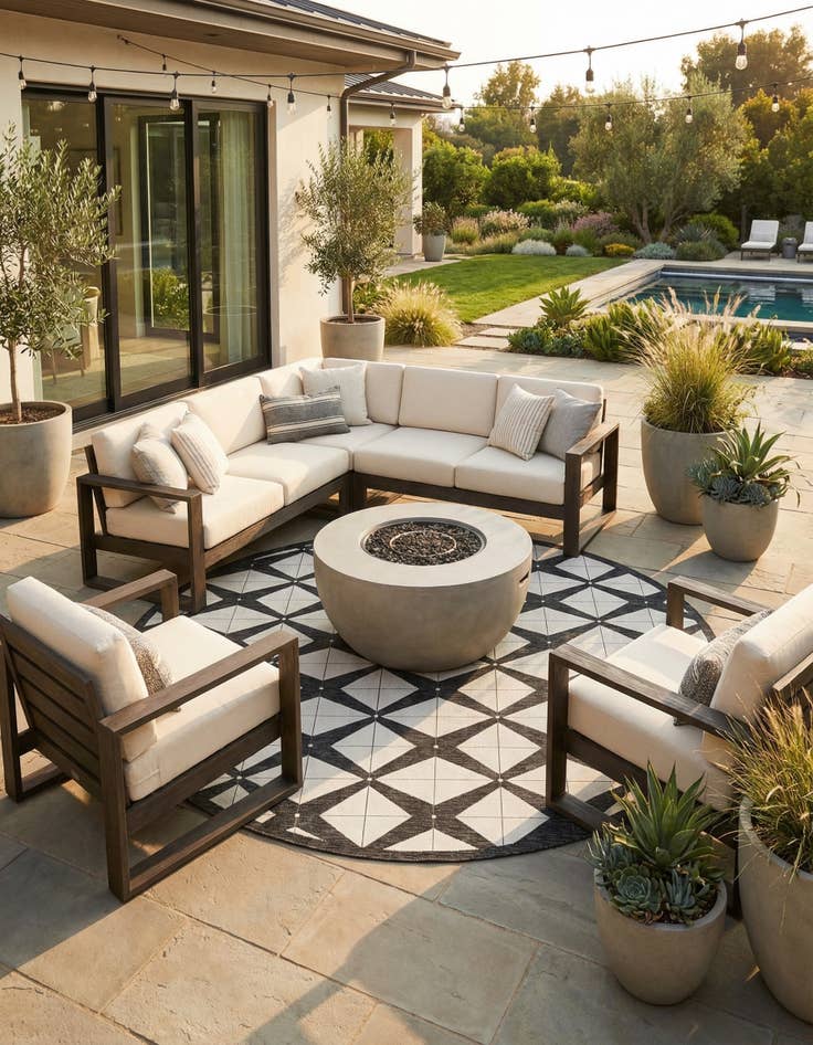 Detail image of 13' x 13' Easy-Clean Modern Indoor / Outdoor Round Rug