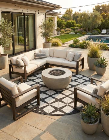 Black and White Easy-Clean Modern Indoor / Outdoor Round Rug
