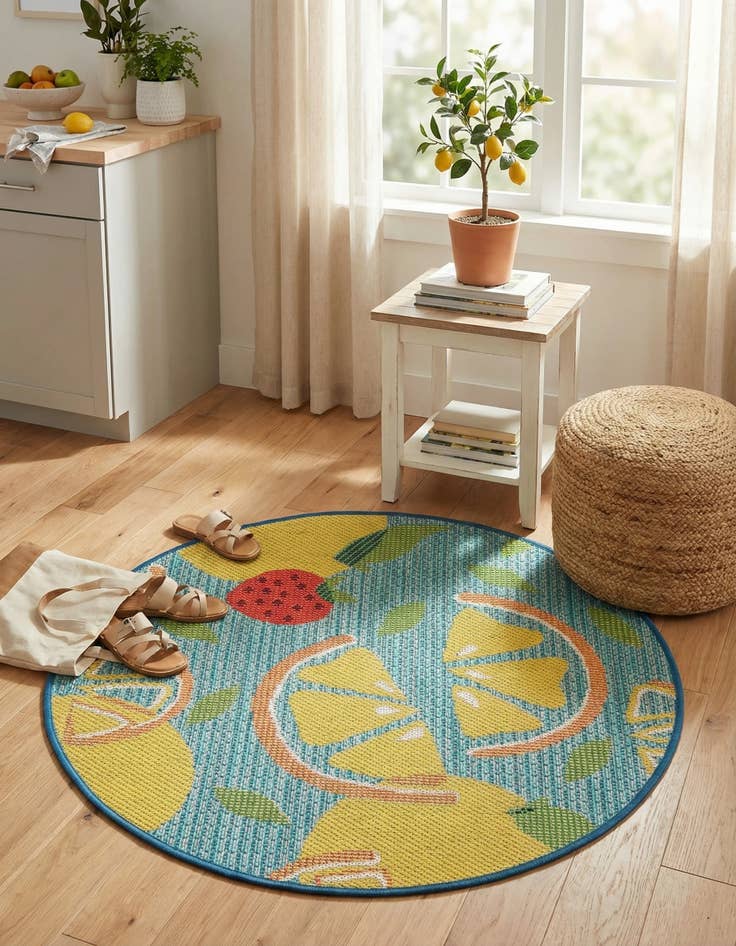Detail image of 3' 3 x 3' 3  Washable Baja Indoor / Outdoor Round Rug