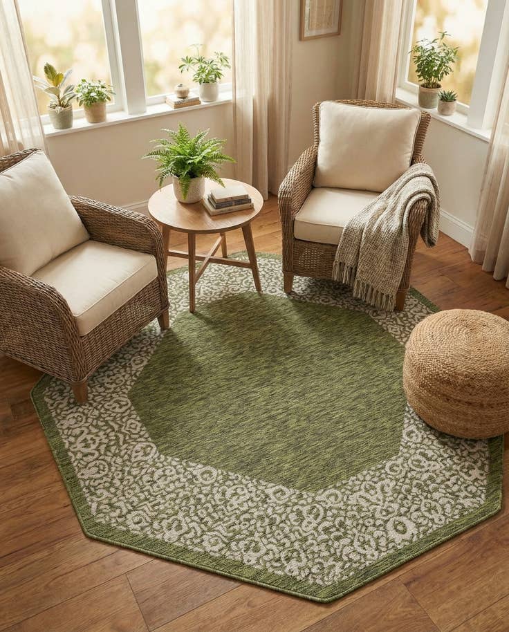 Detail image of 7' 10 x 7' 10 Easy-Clean Border Indoor / Outdoor Octagon Rug