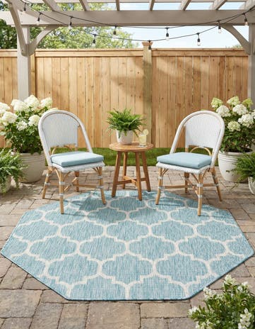 Aquamarine Easy-Clean Lattice Indoor / Outdoor Octagon Rug