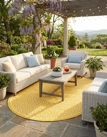 Yellow Easy-Clean Lattice Indoor / Outdoor Oval Rug