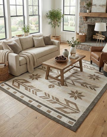 Beige Easy-Clean Modern Indoor / Outdoor Rug