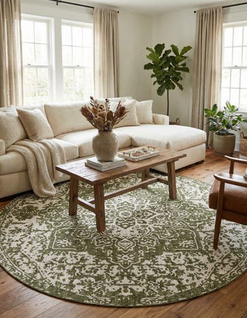 Green Easy-Clean Jill Zarin Dubai Indoor / Outdoor Round Rug