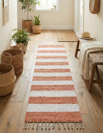 Coral and Ivory Hand Woven Chindi Rag Runner Rug