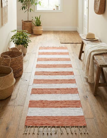 Coral and Ivory Hand Woven Chindi Rag Runner Rug
