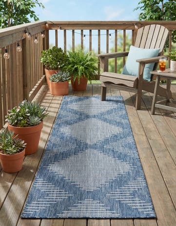 Blue Easy-Clean Modern Indoor / Outdoor Runner Rug