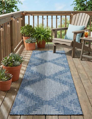 Blue Easy-Clean Modern Indoor / Outdoor Runner Rug