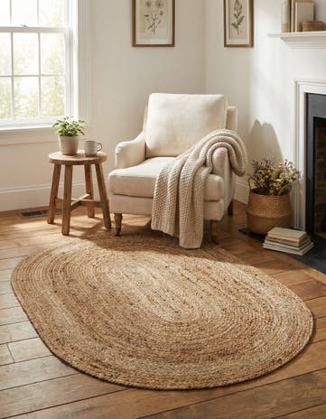 4' 1 x 6' 1 Handmade Braided Jute Oval Rug