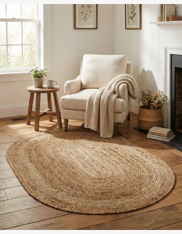 4' 1 x 6' 1 Handmade Braided Jute Oval Rug