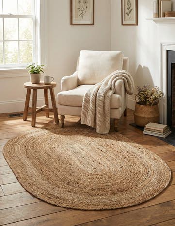 Natural Handmade Braided Jute Oval Rug