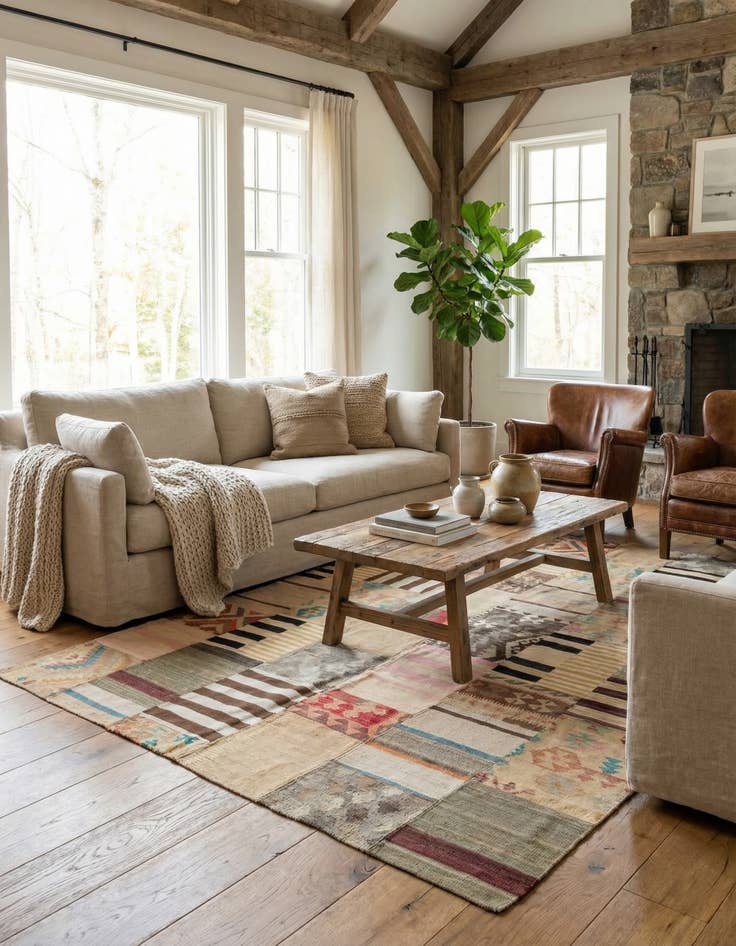 Detail image of  6' 7 x 10'  Hand Woven Kilim Patchwork Wool Rug