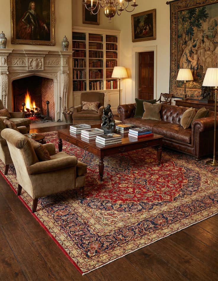 Detail image of 9' 9 x 13'  Hand Knotted Kashan Persian Wool Rug