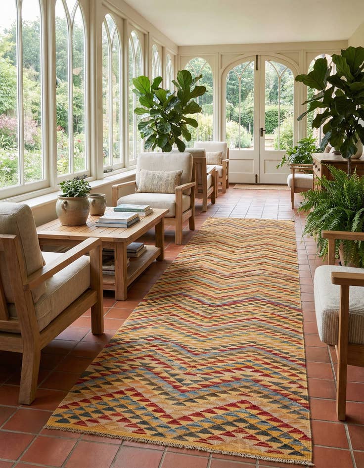 Detail image of 3' x 15' 10  Hand Woven Kilim Maymana Wool Runner Rug