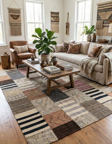 6' 8 x 9' 8 Hand Woven Kilim Patchwork Wool Rug