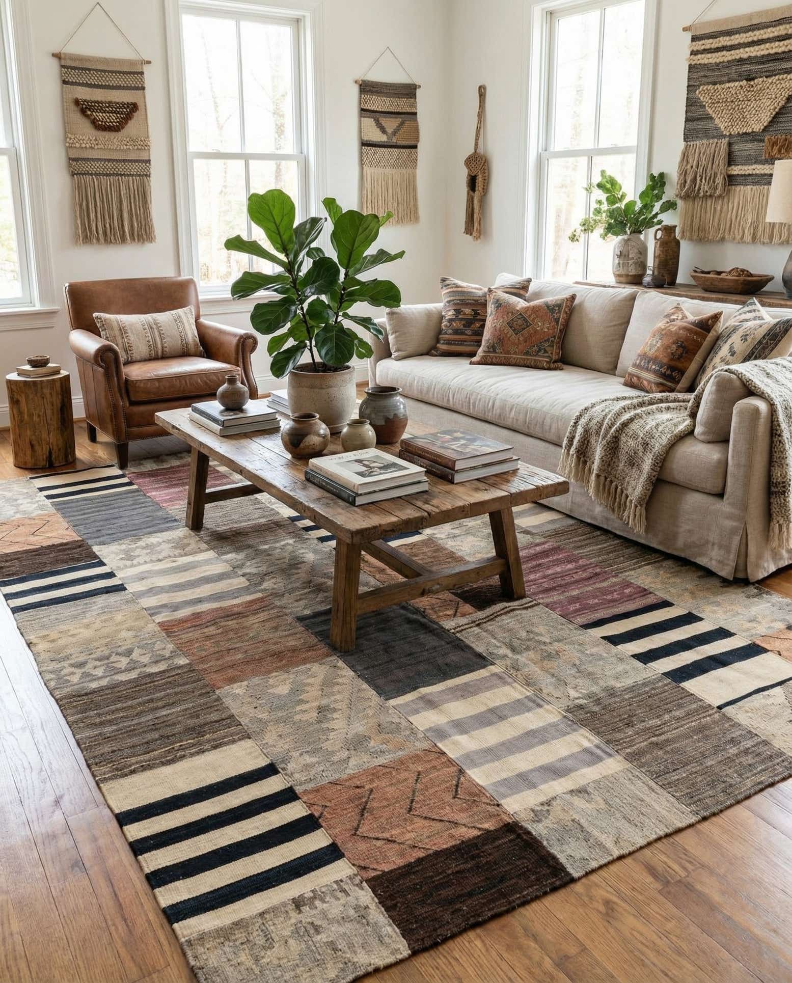 6' 8 x 9' 8 Hand Woven Kilim Patchwork Wool Rug